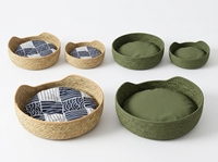 Lit pour chat en rotin tressé, couleur unie, lavable, panier pour chat, mobilier pour animaux de compagnie toutes saisons, OEM ODM