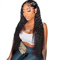 Perruques Lace Front Cheveux Synthétiques Ondulés Profonds Pré-Pluckées Sans Colle Dentelle HD Transparente Haute Densité Couleur Naturelle Noire pour Femmes