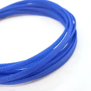Blue PET Expandable Braided Sleeve Bent Durable 3mm to 64mm Polyester Braided Sleeve Electrical Cable End Protector