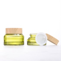 Pot de crème en verre ambré vert transparent vide de récipient cosmétique capuchon d'impression en bambou 15g 30g 50g