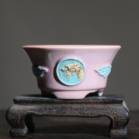Pot à Bonsaï de Yixing en Chine, Pot Émaillé de Forme Ronde avec Dessin de Dragon