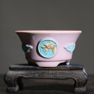 Yixing-Olla de bonsái de China, olla esmaltada de forma redonda, dibujo de dragón - Product Image 6