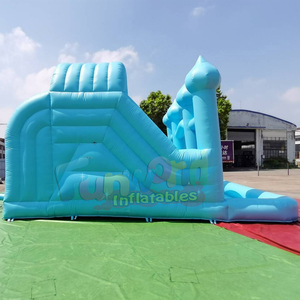 Castillo inflable azul de doble carril con tobogán, castillo hinchable comercial para exteriores con piscina de pelotas - Product Image 4