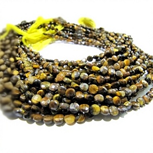 ลูกปัดหินตาเสือทรงเหรียญเจียระไน ขนาด 4 มม. ความยาวเส้น 13 นิ้ว - Product Image 1