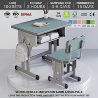 Ensemble de bureau et chaise réglables pour étudiants, table d'étude en MDF, structure en métal, mobilier de classe scolaire avec tiroirs de rangement