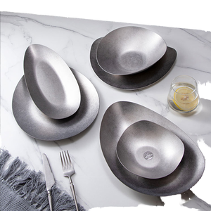 Custom Logo Vintage Eco-Friendly Portable Stainless Steel Dinner Food Camping Serving Plate Vanity Platter <b>Tray</b> <b>BBQ</b> Dishes - Product Image 1