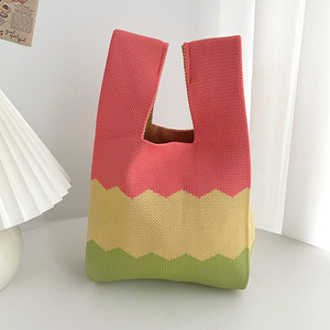 New Single Shoulder Woven Bag Black and <strong>White</strong> <strong>Handbag</strong> <strong>Small</strong> Design Knitted Tote Bag Collection Autumn and Winter - Product Image 5