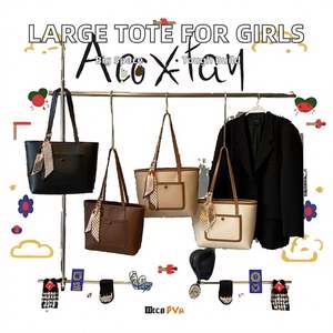 Sac fourre-tout pour femme, tendance 2025, imprimé de dessins animés mignons, grande capacité, sous le bras, en PU, fermeture à glissière, style littéraire - Product Image 2