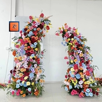 Décoration de scène pour fête d'anniversaire, bouquet de fleurs bleues, fleurs artificielles roses et violettes, arche de chemin, toile de fond personnalisée