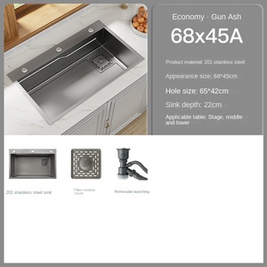 Handmade lớn duy nhất Bát Bồn Rửa Nhà Bếp 304 thép không gỉ Súng grey với một lỗ cho hộ gia đình sử dụng và rau rửa - Product Image 5