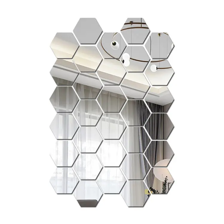Amazon Hot Creative Home Decoration 3D Hexagon DIY Self-adhesive Mirror Wall Stickers