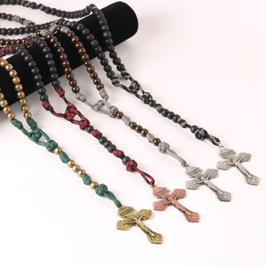 Collana <span class=keywords><strong>Rosario</strong></span> Cattolico con Crocifisso in Legno di Alta Qualità, Stile Popolare per <span class=keywords><strong>Uomo</strong></span> - Product Image 5