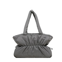 Tas Bahu Puffer Ruched Trendy Wanita, Tas Tote Empuk Seperti Awan, Tas Tangan Lipit Ringan, Tas Kasual untuk Perjalanan Musim Dingin