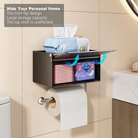 Support mural moderne en aluminium noir pour papier toilette avec boîte de rangement pour lingettes, idéal pour les salles de sport et les hôtels