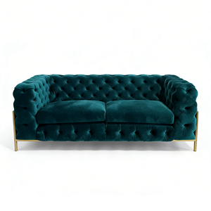 Sofá de <span class=keywords><strong>3</strong></span> <span class=keywords><strong>Plazas</strong></span> Tapizado en Terciopelo Verde Esmeralda, Sofá Chesterfield de Lujo con Patas Doradas - Product Image 1