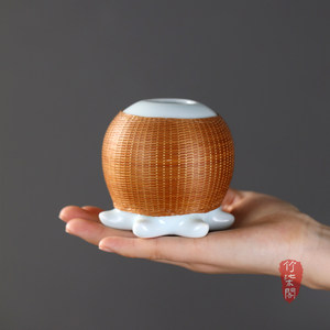 Bamboo Woven Porcelain Flower Vase Octopus Shape Handmade Traditional Ceramic Pot For Living Room Decor - Product Image 3