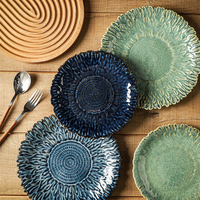 Assiettes en céramique à motifs floraux irisés, style jeune et tendance – Designs créatifs incluant des assiettes en forme de soleil et des assiettes à salade de fruits de 8/10 pouces