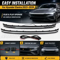 Barra de Luces LED para Parrilla Delantera de Elantra, Kit de Lámparas Dinámicas para Hyundai Elantra 2023-2026, Accesorios