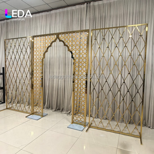LEDA Custom Wedding Backdrop Stand Indian Style Shiny <b>Gold</b> Stainless Steel Wedding Arch Hollow Entrance Door for Events <b>Decor</b> - Product Image 2