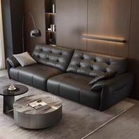 Ensemble de canapé modulaire en L en cuir pleine fleur pour salon, couleur Dune Mocha Biscuit, avec accoudoirs capitonnés et ottoman
