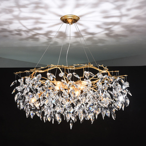 Lampu Gantung Kristal Mewah Modern Bentuk Cabang Daun Melingkar Gaya Art Deco untuk Ruang Perjamuan - Product Image 2