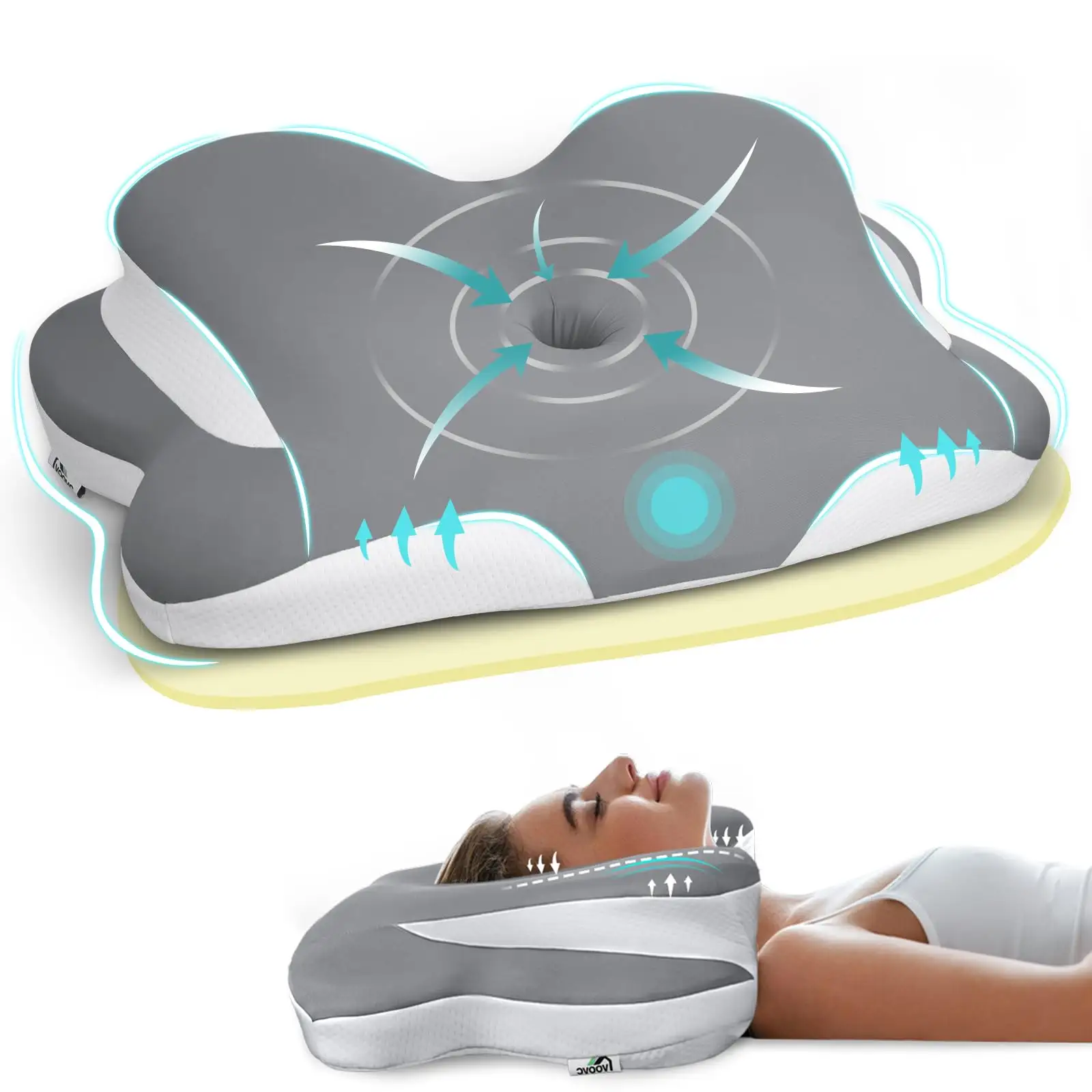 Oreiller orthopédique de sommeil confortable de voyage en mousse à mémoire de forme d'oreillers en bambou de logo personnalisé pour la douleur cervicale