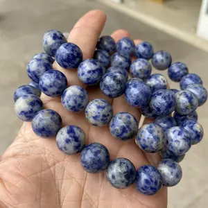 10pcs White Dot Blue-vein Sodalite Natural Stone Beads DIY Bracelet Women Men Jewelry Hand Made 7-7.5 Inches