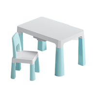 Ensemble table et chaise pour enfants, style minimaliste moderne, en plastique moulé robuste, design aux coins arrondis, facile à nettoyer