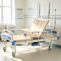 Lit médical semi-incurvé manuel pour soins à domicile, avec système anti-roulement latéral, cadre de traction, poteau porte-perfusion et matelas épaissi