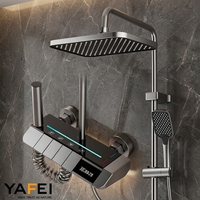 Colonne de douche en aluminium gris de haute qualité à 4 fonctions, système à double poignée, robinet thermostatique, affichage LED de la température, pluie rectangulaire