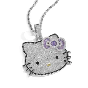 Cartoon Kitty Cat Pendant Cute Pink Hip-hop Cat Necklace Encrusted With Zircon Pendant