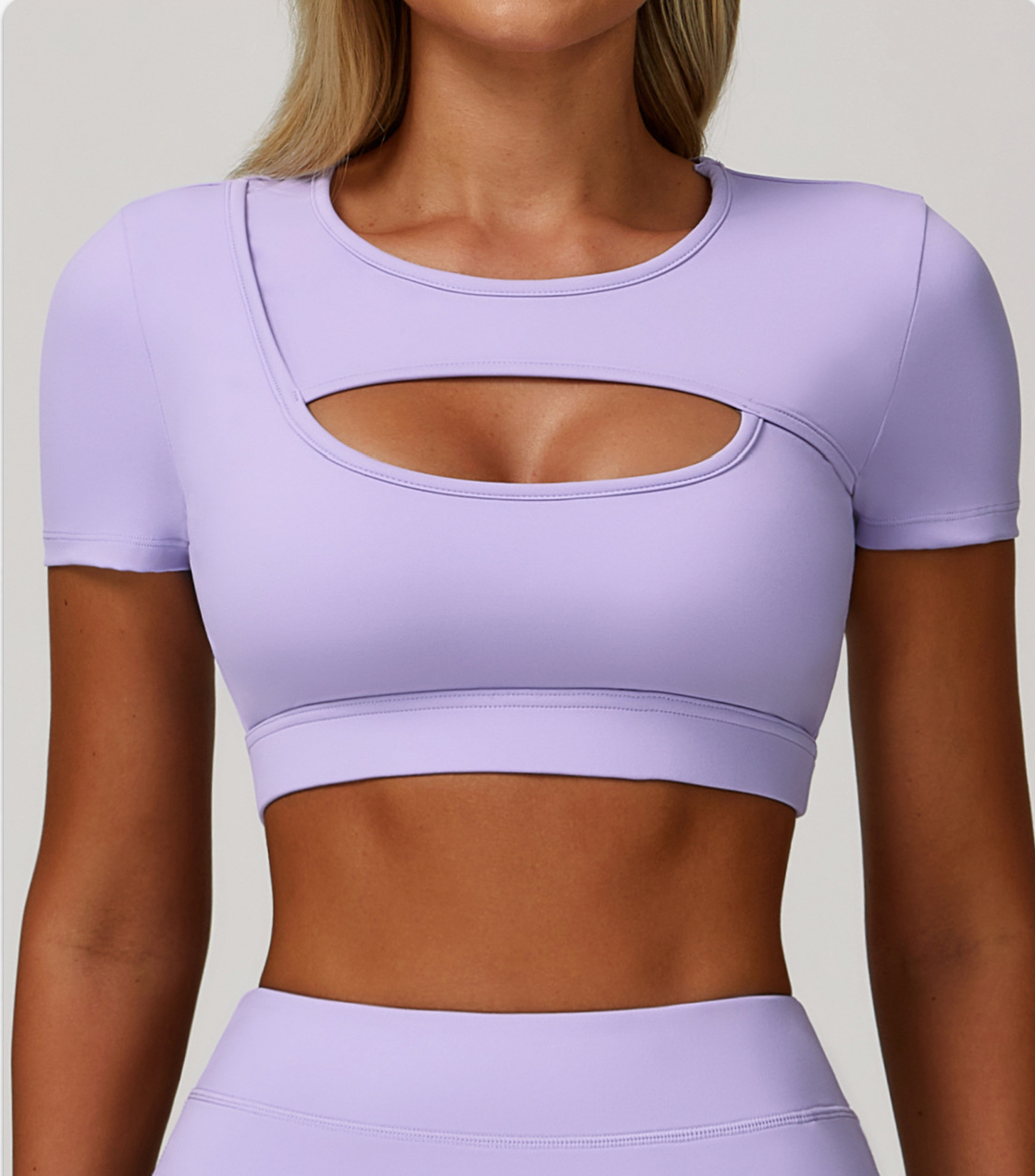 Summer Yoga Short-sleeve Hollow-out Fitted Shockproof Buttery-soft Workout Top