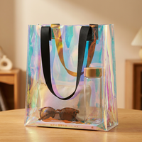 Sac de plage en PVC imperméable, sac transparent holographique iridescent, sac de voyage d'été en plein air, sac à main transparent laser