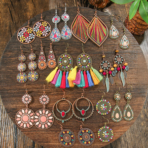 Pendientes Colgantes Étnicos Vintage Coloridos de Aleación con Cristales y Diamantes de Imitación, Joyería de Fiesta para Mujer, Accesorios de Moda Estilo Bohemio - Product Image 4