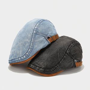 Béret en jean vintage pour hommes et femmes, casquette plate à bord court pour le quotidien, le sport, les activités de plein air et les voyages, idéale pour l'automne et l'hiver - Product Image 1