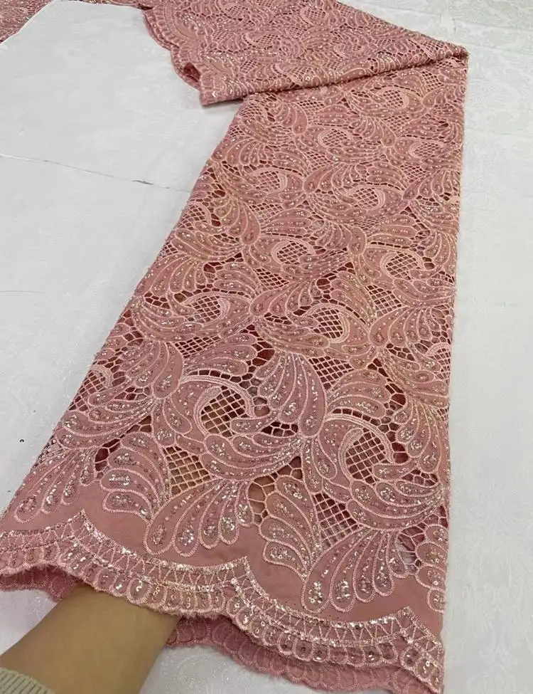 HFX High Quality African Guipure Cord Lace Fabric 2024 French Nigeria Lace Fabric Coton Voile Lace For Luxury Wedding Materia