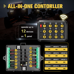 Auto Car Switch Box 12V 24V Off Road Led Light <span class=keywords><strong>Controller</strong></span> 12 Gang Switch Panel Wireless RGB con relé de protección contra sobrecarga - Product Image 2