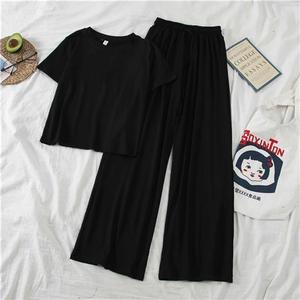 Nouvel ensemble deux pièces coréen pour femme, collection été 2026, tenue décontractée pour petites tailles, haut à manches courtes et pantalon large tendance - Product Image 4
