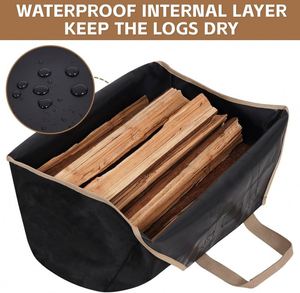 Free Sample Extra Durable Firewood Holder Handle Heavy Duty Wood Carrying <b>Bag</b> with <b>Waxed</b> <b>Canvas</b> Log Carrier Tote <b>Bag</b> - Product Image 6