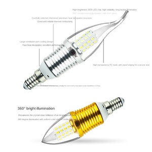 หลอดไฟ LED 12W แบบเทียนอิเล็กทรอนิกส์ กระแสคงที่ ไม่มีแสงกระพริบ 3000K 6000K ขั้วเกลียว E14 แรงดันไฟฟ้า 85-265V ตัวเรือนอะลูมิเนียม - Product Image 3
