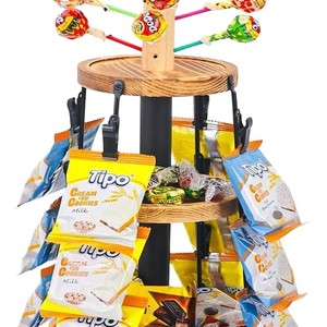 Expositor de aperitivos de madera de 4 niveles con base giratoria y pizarra para fiestas - Product Image 5