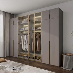 Moderne, milieuvriendelijke kledingkasten met grote capaciteit, metalen frame en massief houten deuren, houten planken voor open slaapkameropbergruimte - Product Image 1