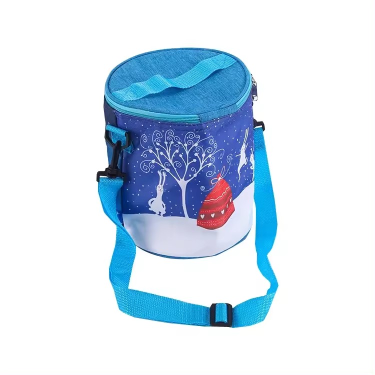 New design recycled reusable organic custom round shape bottle polyester cotton canvas cooler thermal bag with strap