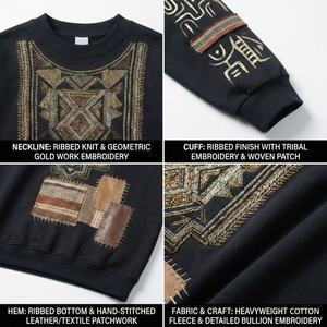 Sweat-shirt ample de sport d'extérieur personnalisé, fournisseur de premier plan, sweat-shirt en coton lourd pour homme, patchwork en cuir tissé, appliqué, sweat-shirt de luxe - Product Image 2