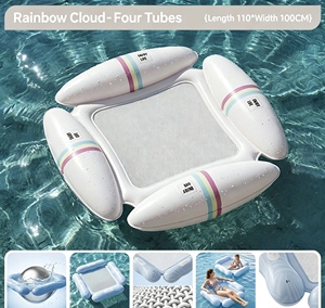 Cama Flotante Inflable de PVC para Niños con Diseño de Rayas de Malla, Tumbona Flotante Plegable, Flotador Inflable Transfronterizo - Product Image 5