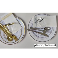 Vaisselle jetable très vendue, assiettes et plats pour décoration de mariage et fournitures, service de vaisselle à bord doré