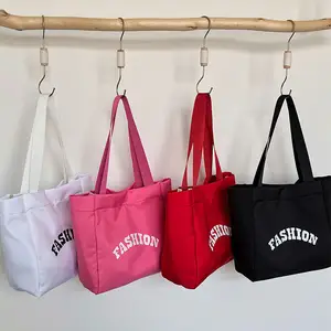 Tas Tote kanvas katun nilon belanja kustom besar Eco tugas berat tahan lama dengan Logo