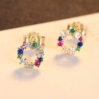 Boucles d'oreilles tendance en argent S925 plaqué or 18 carats avec zircons colorés, bijoux fins en argent 925, boucles d'oreilles créoles ouvertes en forme de couronne avec zircons cubiques