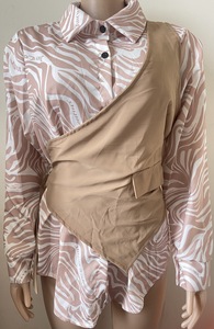 Moda de primavera Nuevo estilo coreano Tops de manga larga Blusa de dos piezas falsa de empalme a rayas suelta y delgada - Product Image 4