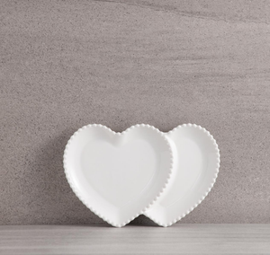 Custom White Heart Shaped Porcelain <b>Plates</b> and Bowls with Beaded Rim, Elegant <b>Ceramic</b> Tableware for Wedding, Valentine's Day - Product Image 3